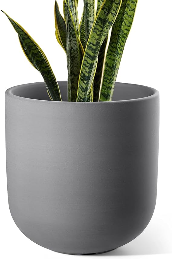 LE TAUCI 10 Inch Plant Pot, Ceramic Pots for Plants, Charcoal Gray