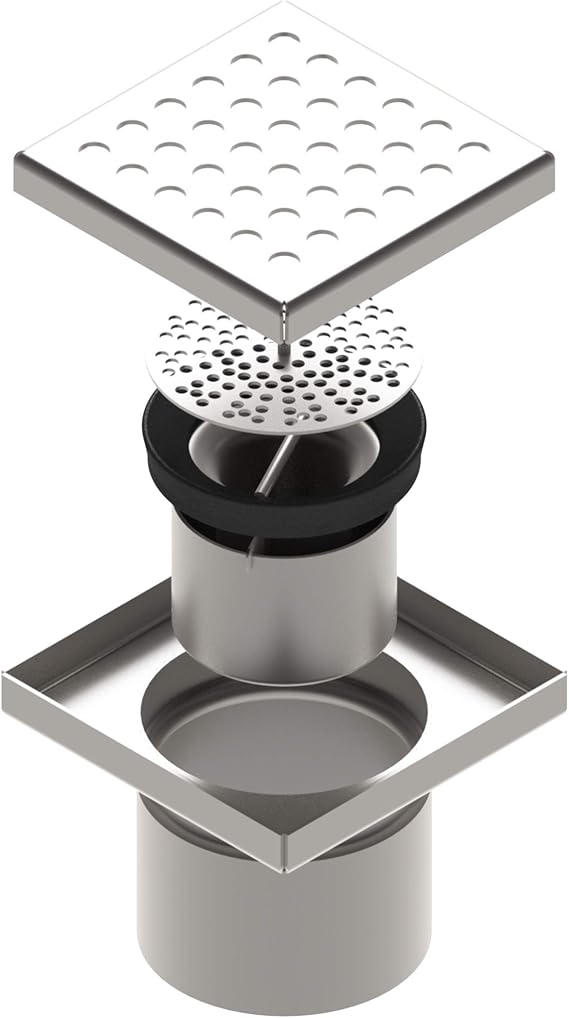 Vodaland - 6 inch Shower Floor Drain with Removable Strainer, Built in Hydro Lock Gasket, Brushed 316 Stainless Steel and Certified.