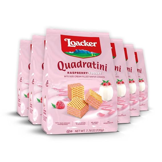 Loacker Quadratini Raspberry-Yogurt Wafer Cookies, 30% Less Sugar, 6-Pack