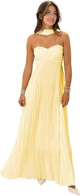 Strapless Bridesmaid Dresses for Womens 2026 Ruffles Pleated Chiffon Maxi Formal Party Dress with Scarf