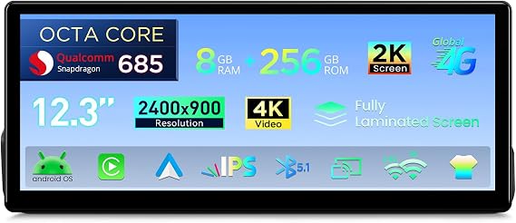 XTRONS Qualcomm 685 Android 14 Car Stereo for BMW E90 E91 E92 E93 M3 LHD Vehicles with No Original Display, 12.3 Inch 2K Touch Screen GPS Navigation Support Wireless CarPlay Android Auto (8+256G)