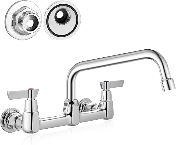 Airuida Wall Mount Commercial Kitchen Faucet,8 Inch Swivel Spout,8 Inch Center Utility Sink Faucet with Dual Handles,Solid Brass 360 Swivel Spout,Commercial Sink Faucet for Kitchen Laundry,Chrome
