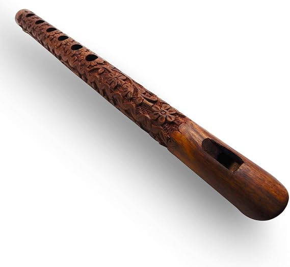 Wooden Handmade Inspire Lord Krishna Traditional Flute Basuri with Handcrafted flower Design Indian Musical instrument Bansuri Flutes Size 13 Inch Set Of 2