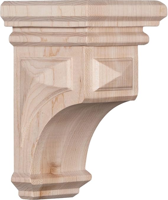 Ekena Millwork CORW03X03X06WFRO Mini Woodruff Wood Corbels, 3 1/2"W x 3 3/4"D x 6"H, Red Oak