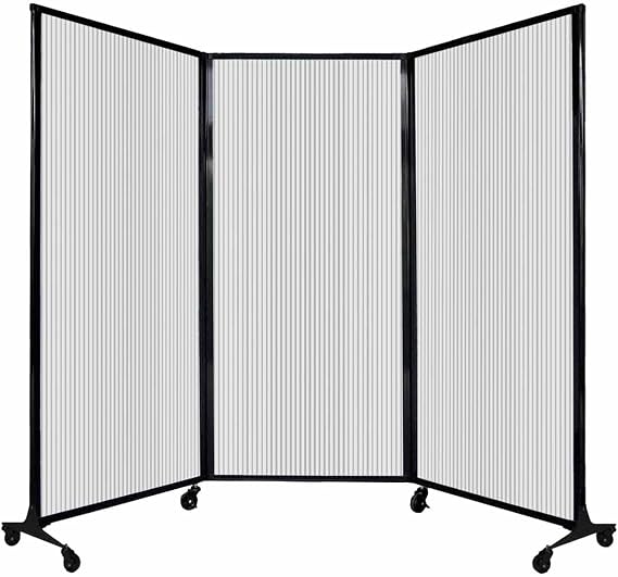 Versare QuickWall Folding Portable Partition | Wheels or Stationery Option | Durable Privacy Room Divider Screen | Made in USA | 8'4" x 5'10" Clear Fluted Panels