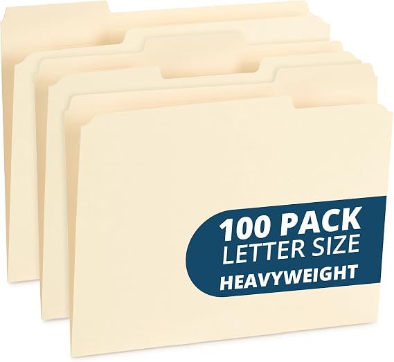 Blue Summit Supplies 100 Heavy Duty Manila File Folders, Letter Size, 14pt
