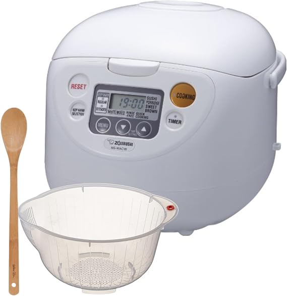 Zojirushi 10-Cup Micom Rice Cooker Bundle (Cool White) | Washing bowl, Bamboo spoon, (3 items)