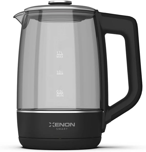 Xenon Smart Akıllı Kettle Paslanmaz Çelik Mobil Uygulama Kontrollü Otomatik Kapanma Hızlı Kaynatma Kolay Temizlik Kaçak Akım Korumalı Led Işıklı Cam Hazneli Su Isıtıcısı 1.7 Lt (Siyah) X7103
