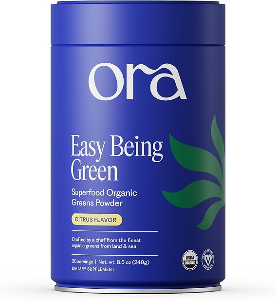 Ora Organic Greens Powder - Vegan, Gluten-Free, Organic Super Greens Drink for Energy and Detox | Antioxidants & Adaptogenic Herbs | 20+ Superfood Greens Blend - Citrus Flavor, 30 Servings