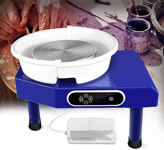 350W Electric Potter's Wheel, Ceramic Pottery Wheels Heavy Duty Pottery Forming Machine with Foot Pedal and LCD Touch Screen, for Beginner DIY Clay Tools (Blue)