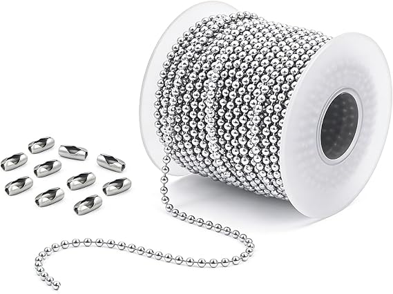 10M Stainless Steel Ball Chain with 10 Connectors - 4.5mm Bead Chain for Vertical Window Blinds, Roller Shades, Fan Pull & DIY Project | 304 Rustproof, 33ft, Adjustable Length