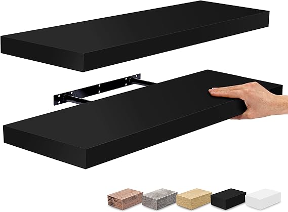 Sorbus Floating Shelves for Wall, Wood Wall Storage (2 Pack, Black)