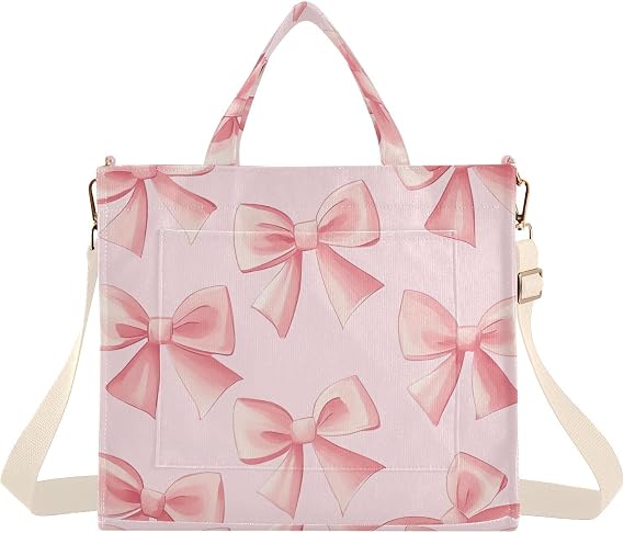 Cute Bows Corduroy Tote Bag for Women Hobo Crossbody Bag Purse Stylish Shoulder Handbag Messenger Bags, S