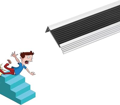 L Shape Nose Nosing Trim Metal Stair Edge Protector, Non Slip Grooved Floor Edging Trim, Aluminium Alloy Staircase Step, Double Anti-skid, Suitable for Hotels, Hospitals, 4 SizesBright silverblack,6