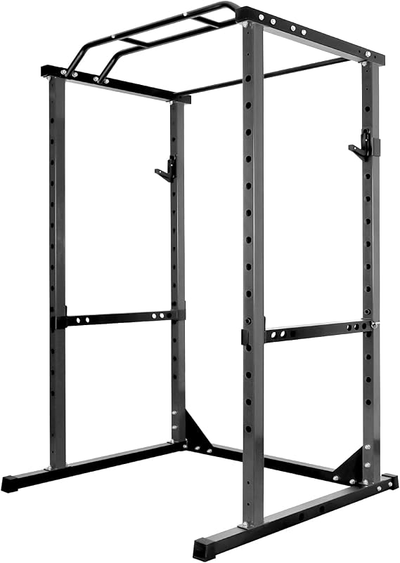 Adjustable Squat Rack,1200lbs Multi-Function Power Rack with Adjustable Cable Crossover System and More Training Attachment, Weight Cage for Home Gym, Red