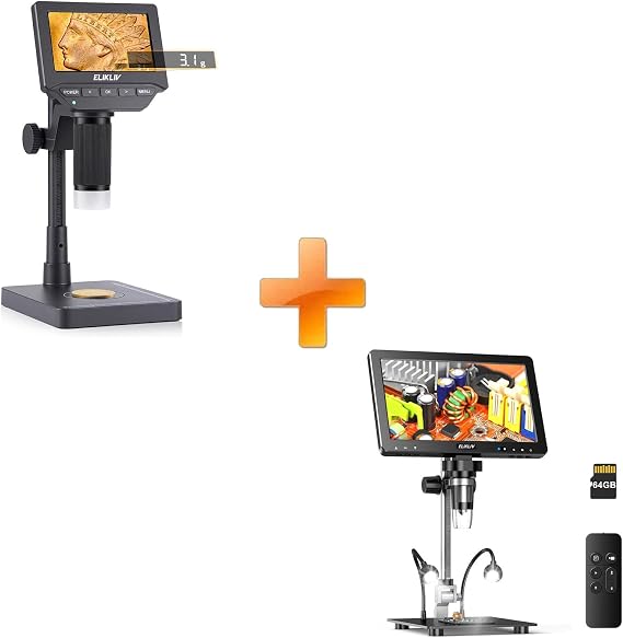 Elikliv EDM4C Coin Microscope with Scale:4.3" Digital Microscope with Adjustable LED+Elikliv EDM9 Max Digital Microscope: 20MP 10.1" 1500X HD IPS HDMI Coin Microscope