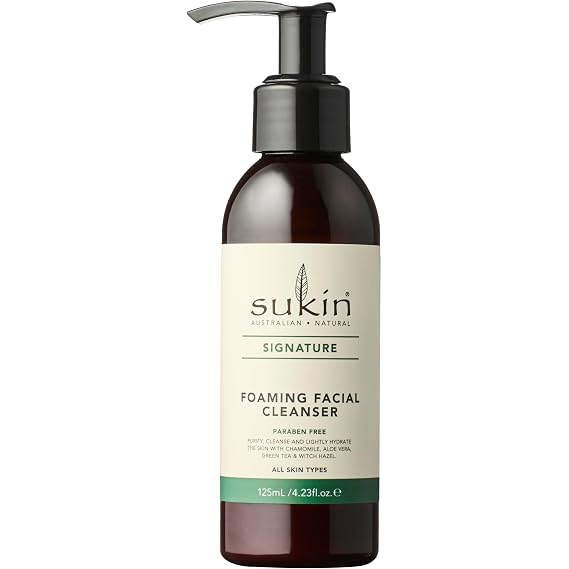 Sukin Signature Facial Cleanser, Foaming Face Wash with Calming Chamomile, Aloe Vera, Green Tea & Witch Hazel, 4.23 Oz