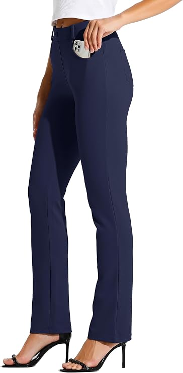 Willit Women's Yoga Dress Pants Straight Leg 28"/29"/30"/31"/33" | Wrinkle-resistant, 4-way stretch rayon-blend, 4 pockets with belt loops, straight leg for office, travel, yoga & daily wear