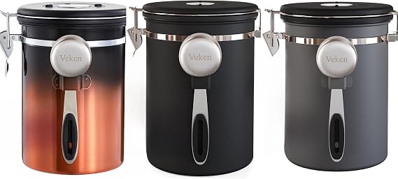 Veken 22oz Grey&Black&Copper Coffee Canister