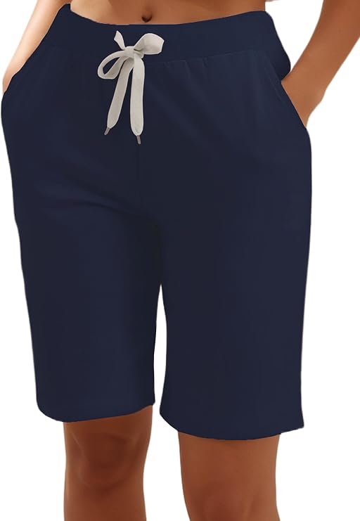 XinYangNi Women's Casual Soft Knit Elastic Waist Jersey Bermuda Shorts with Drawstring