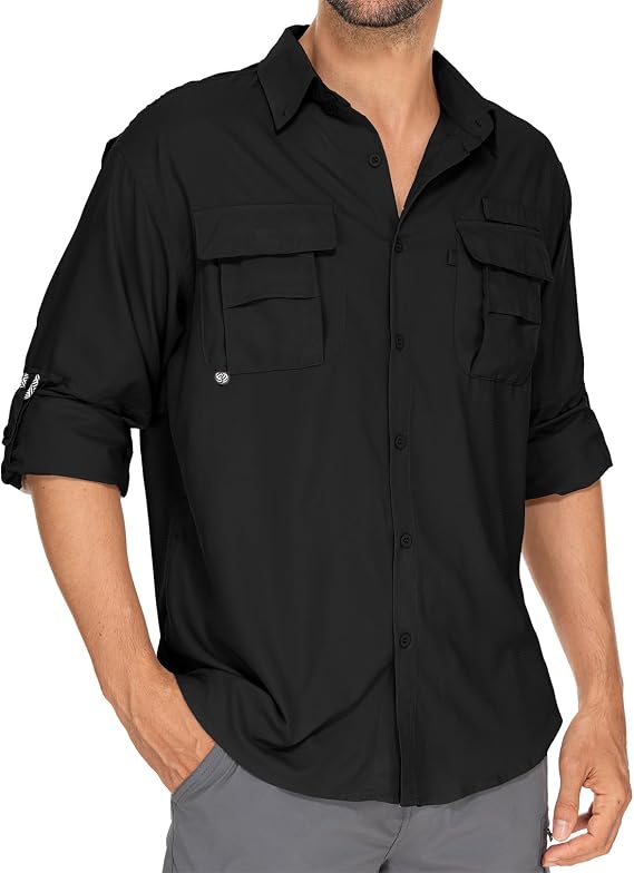 Men's Long Sleeve Sun Protection Shirt UPF 50+ UV Lightweight Quick Dry Cooling Fishing Shirt for Travel Safari Hiking