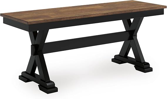 Signature Design by Ashley 1-Piece Wood Dining Bench, 48" 2-Tone Farmhouse