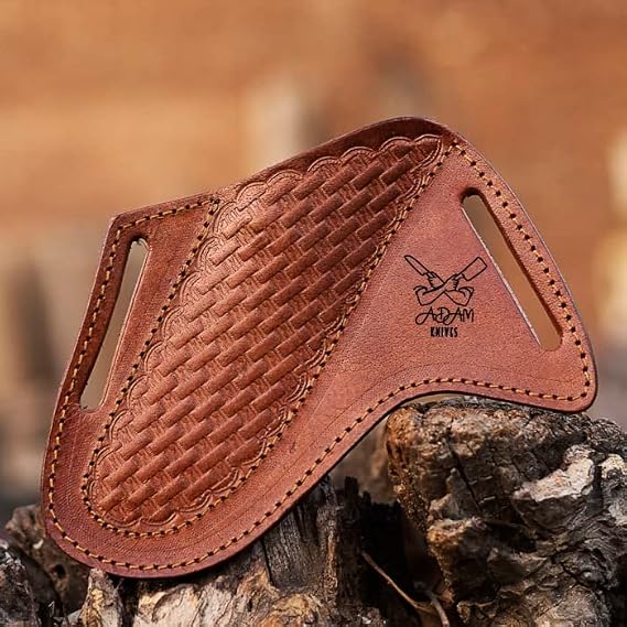 Leather Knife Sheath For Belt, Slanted Pancake Sheath, Tooled Leather Sheath, Beautiful CowBoy Bull Cutter Knife Cover 100% Real