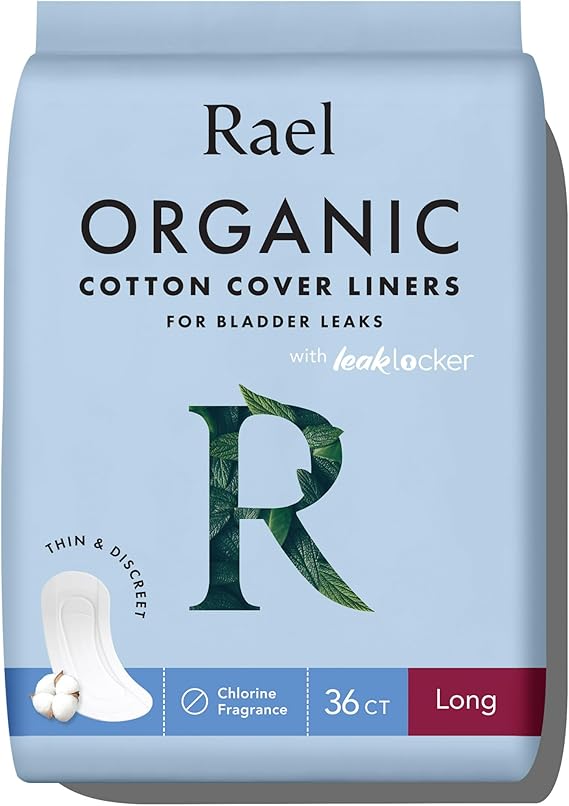 Rael Incontinence Liners, Organic Cotton Cover, Leak Guard (Long, 36 Ct) | Postpartum Essential, Light Absorbency, Bladder Control, 4-Layer Core with Leak Guard Technology, Long Length, Daily Use