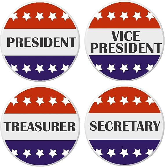 Set 4 President/Vice/Treasurer/Secretary Pinback Buttons Pins