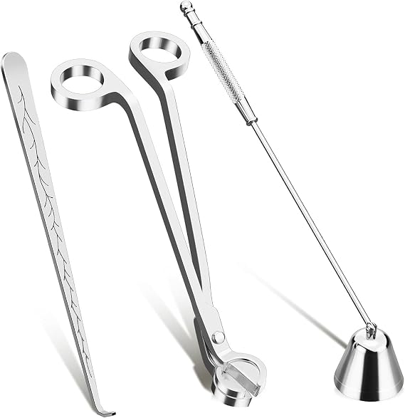 Candle Wick Trimmer, 3 in 1 Candle Accessories Set,Candle Snuffer and Wick Dipper, Candle Wick Cutter Trimmer with Gift Package for Candle Lover (Silver)