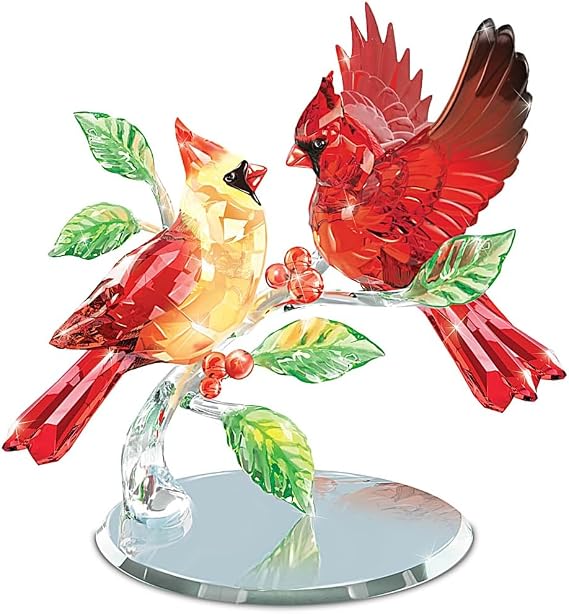 The Bradford Exchange Sparkling Moments in Nature Figurine Collection Issue #1 Crimson Beauties Handcrafted Faceted Crystal Cardinals Figurine with Mirrored Base Limited Edition 5.75-inches