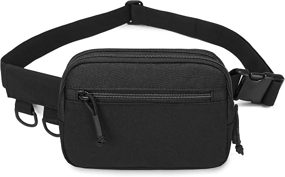 HUNTVP Tactical Fanny Pack Small Waist Bag EDC Military Fanny Pack for Men Crossbody Hip Belt Bag Waist Pouch for Women Daily Use Travel Hiking Bumbag, Black