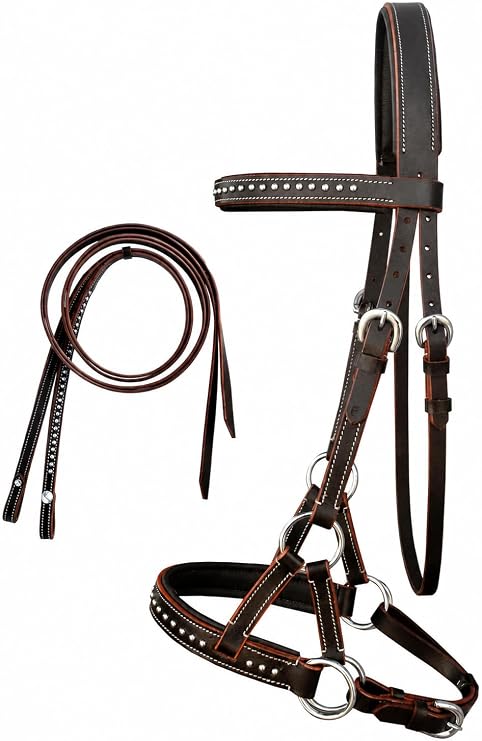 CHALLENGER English Western Horse Leather BITLESS Bridle SIDEPULL Halter REINS Brown 7708BRF