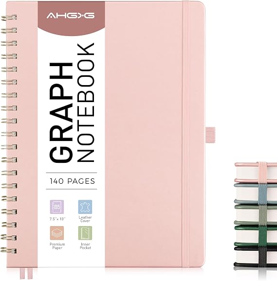 AHGXG Graph Paper Notebook, 140 Pages, B5 (7.6" x 10")