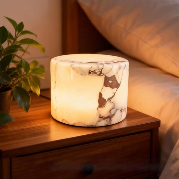 Marble Lamp Night Light Touch for Bedside Table Desk, Onyx Stone Ambient Luxury Bedroom Decor, Small Rechargeable Cordless LED Dimmable Fixture, Natural Alabaster Portable Gold USB Base