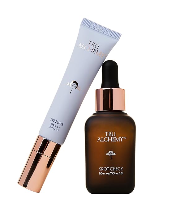 Tru Alchemy Spot Check + Eye Elixir Bundle | Brightening Serum + Spot Corrector with Niacinamide, TriDroxy Acid Blend, Hyaluronix + Cooling Eye Treatment with Hyaluronix, Caffeine, Vitamin C