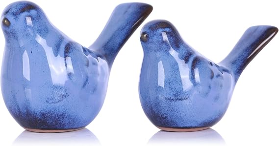 LCCCK Ceramic Bird Figurines Home Decor, Blue Love Birds Statue for TV Stand Accent, Ceramic Snimals Sculpture Farmhouse Small Decor for Shelves, Or Coffee Table, Book Shelf, Side Table Decorative
