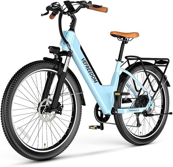 Cityrang 2.0 Electric Bike for Adults 1000W Peak Motor 15AH Removable Battery 70Miles UL 2849 Certified 26" Electric Bike 7-Speed and Adjustable Front Suspension Bicycle Men Women Blue