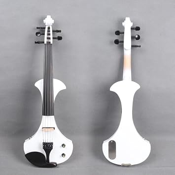 Full Size 5-string Solid Wood Colourful Electric Violin Designed for Silent Practice Accompanied with Case Bow (White,Conventional Head)