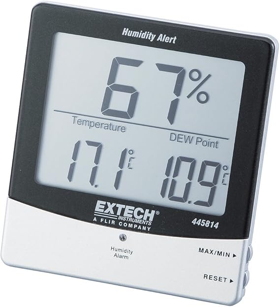 Extech 445814 Humidity Alert Hygro-Thermometer with Dew Point - Digital Indoor Humidity Monitor, Programmable Visual and Audible Alarms, Min/Max Memory, Wall Mount or Desktop Stand