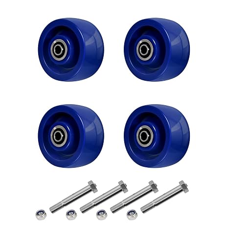 4 Inch Caster Replacement Waster, Blue Solid Polyurethane Wasters-Resistant Chemicals, Heavy Duty Caster-750LB Capacity, Bearings-1/2" Bore(4 Pack)