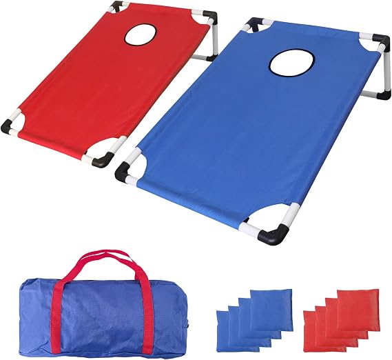 Portable PVC Framed Cornhole Game Set with 2 Collapsible Cornhole Boards, 8 Bean Bags and Carrying Case, Waterproof Mini Cornhole Set, Outdoor Indoor Yard Toss Games Rainbow Design (3 x 2-feet)