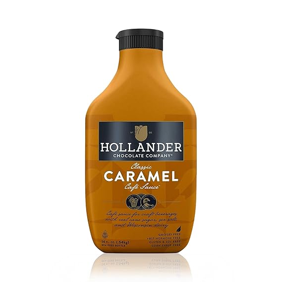 Hollander Caramel Cafe Sauce, 15 fl. oz. Squeeze Bottle | GMO Free, Corn Syrup Free, Soy/Gluten Free, Flip Cap