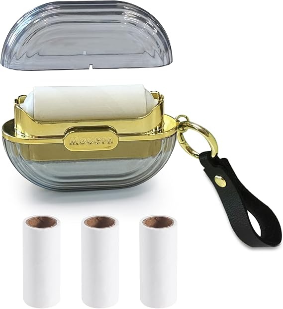 Double-Sided Travel Portable Lint Roller with Hand Strap, Reusable Mini Extra Sticky Dog Cat Pet Hair Remover, Luxury Lint Remover for Clothes Bag Dust Fuzz Fur with 4 Refills, Grey, Gray