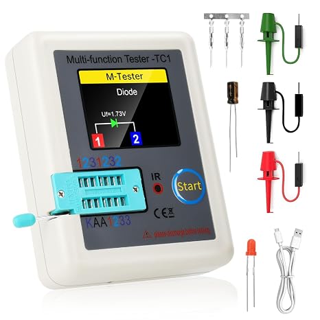 Transistor Tester FORIOT LCR Meter LCR-TC1 Multi-Function Transistor Meter ESR Tester with TFT Full Color Display Capacitor Detector for LCR ESR PNP NPN Zener Diode