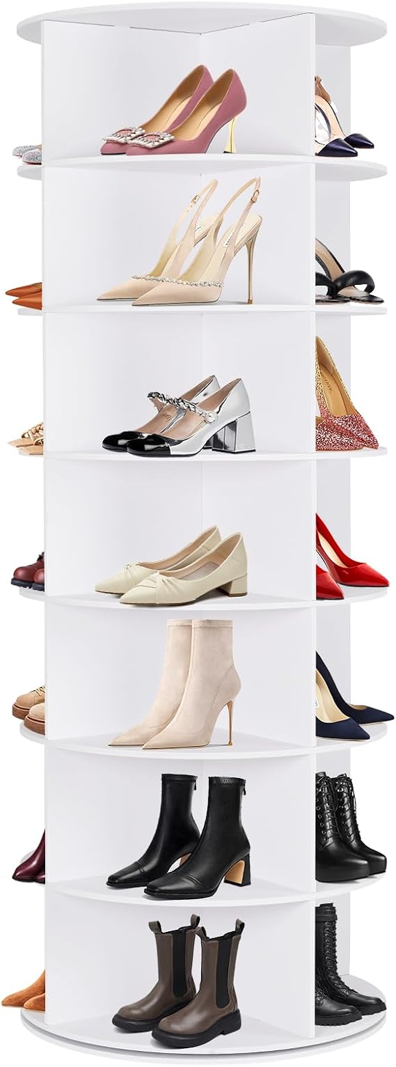7 Tier Rotating Shoe Rack Tower, 360 Shoe Storage Organizer, White
