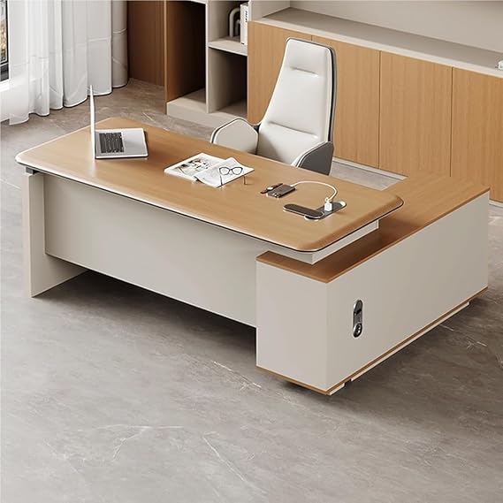 L Shaped Desk 78 inch Executive Desk with Widen File Drawers Outlets and Lateral Cabinet Computer Desk Gaming Table Workstation Home Office Business