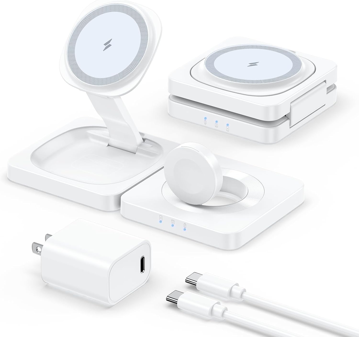 2025 Magnetic Wireless Charging Station - ADADPU 3 in 1 Foldable Mag-Safe Charger Stand for Multiple Apple Devices, Travel Charging Pad for iPhone 16 15 14 13 12 Pro Max Plus Apple Watch AirPods