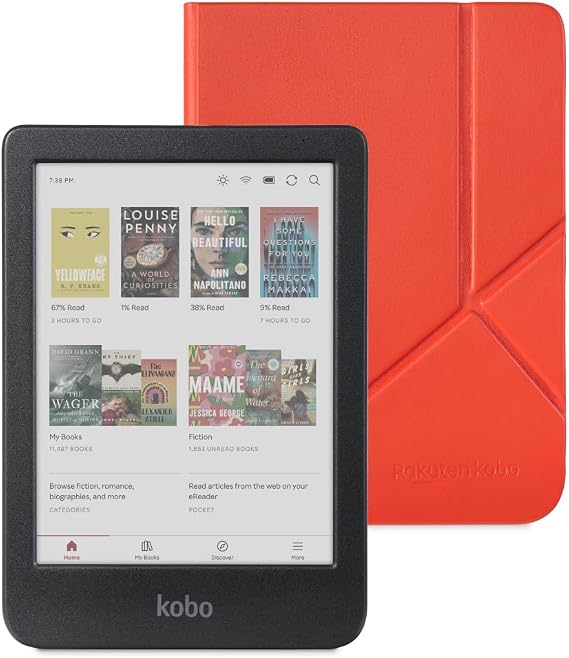 Kobo Clara Colour Black eReader & Cayenne Red SleepCover Bundle | 6 Glare-Free Colour E Ink Kaleido 3 Display | Dark Mode Option | Waterproof | Built-in-2-Way Stand Cover