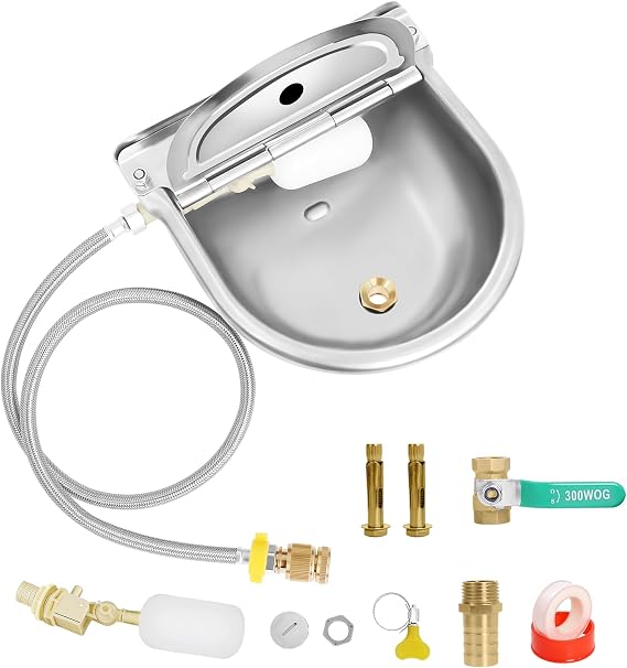 Automatic Livestock Water Bowl with Float Valves, Animal Waterer Bowl Kit